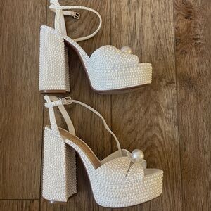 White Gianni Bini Platform Pearl Heels
